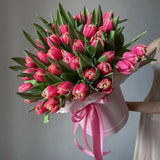 50 Pink Tulips Hatbox